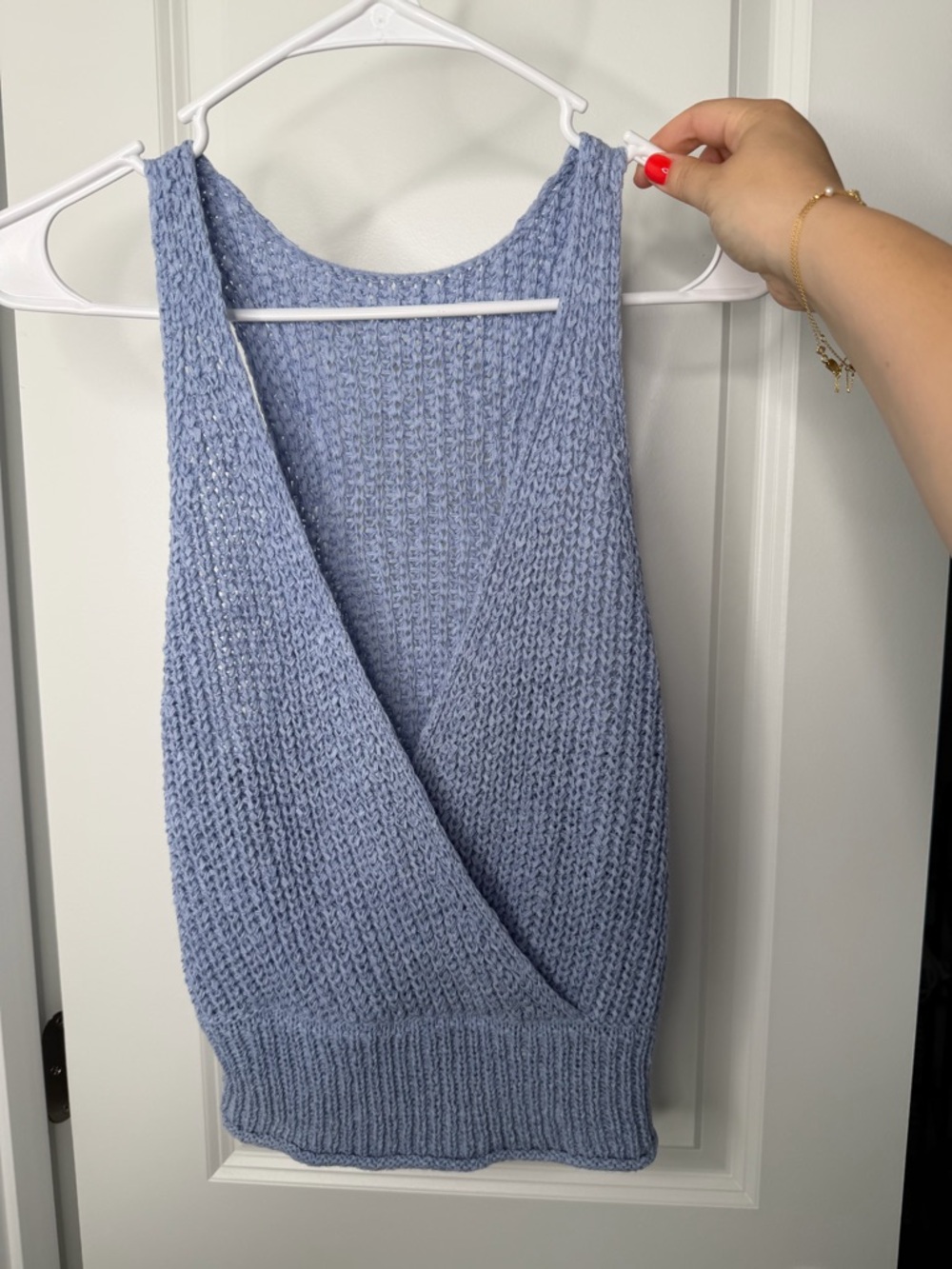 Chunky Knit Sleeveless V-Neck Tank in Light Blue